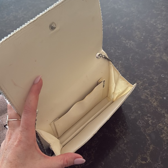 Vintage Beaded Geometric Evening Shoulder Bag Clutch Gold Silver - Picture 8 of 9